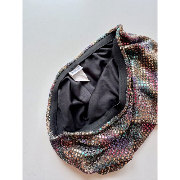 FREDERICK'S OF HOLLYWOOD Black Rainbow Stretch Sequin Mini Slip Skirt, Size M - Picture 10 of 13